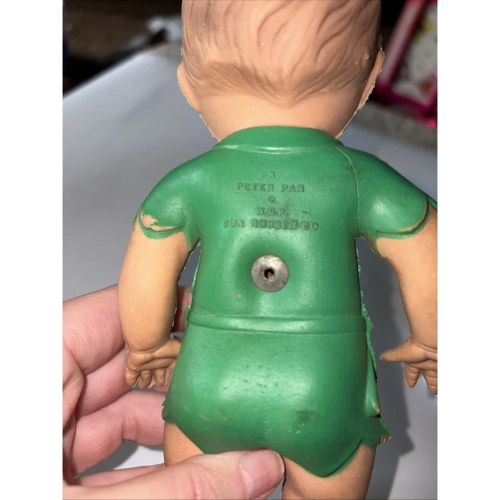 Vintage 1950's Peter Pan‎ Squeaker Doll Figurine The Sun Rubber Co. Damaged